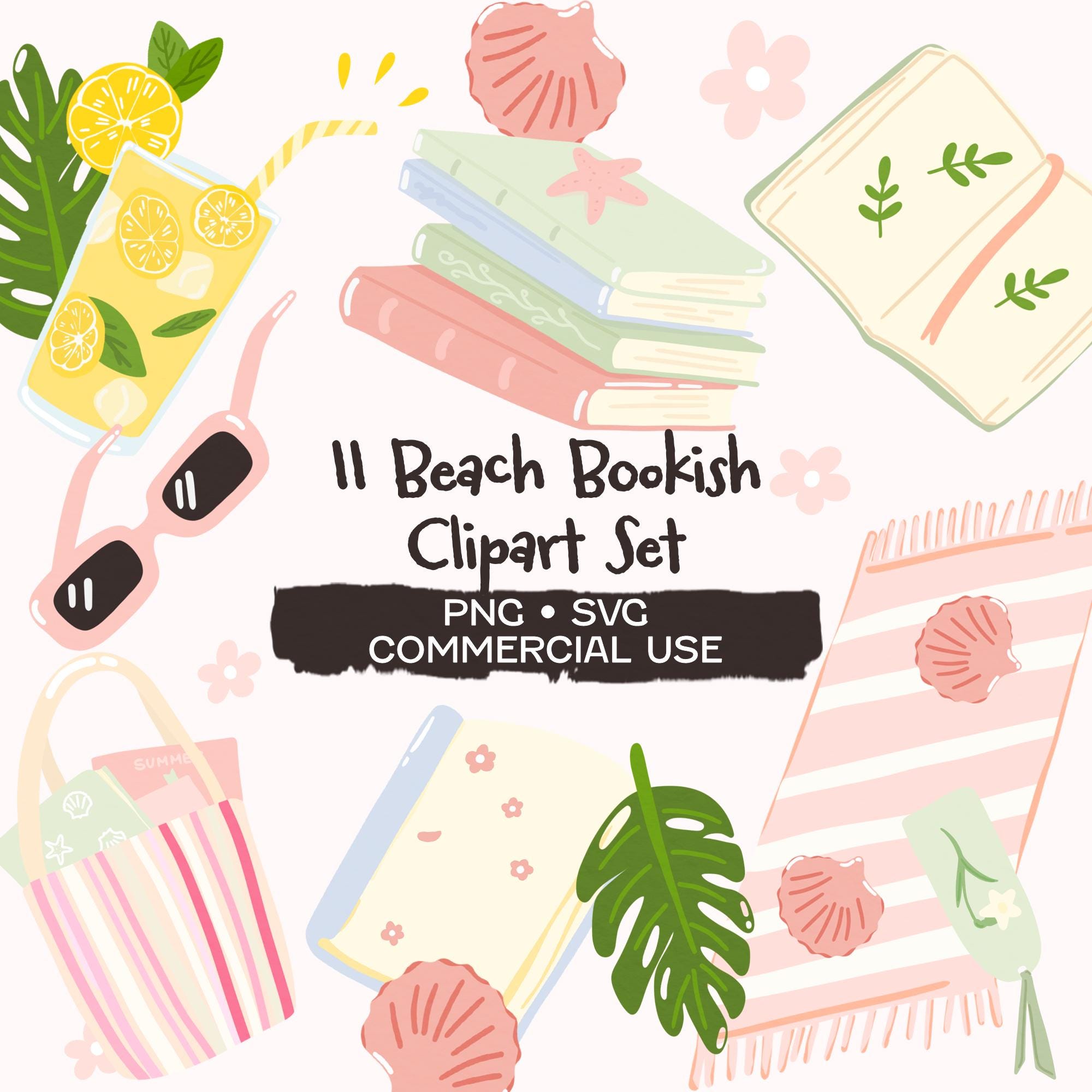 Beach Bookish Clipart Set PNG SVG, Summer Reading Journal Planner ...