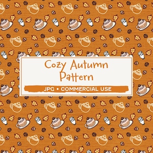 Autumn Latte Seamless Pattern - Coffee Leaf Design