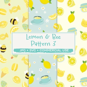 Summer Lemon Pattern Set PNG EPS | Kawaii Citrus Food Icons