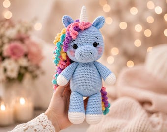 Crochet Unicorn Amigurumi Pattern | Rainbow Mane Plushie (PDF Download)