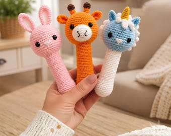 Amigurumi Crochet Baby Rattle Pattern | Bunny, Giraffe, Unicorn PDF (Digital Download)
