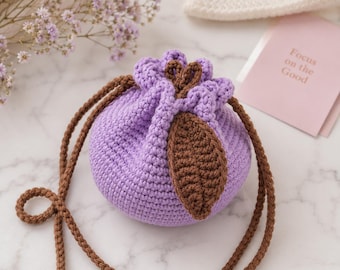 Crochet Lavender Flower Mini Bag Pattern – Beginner Drawstring Pouch (PDF Download)