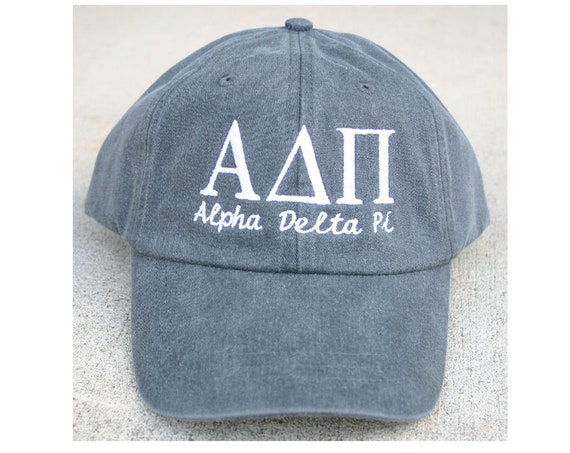 Alpha Delta Pi script with BIG and LITTLE added to the back of baseball cap