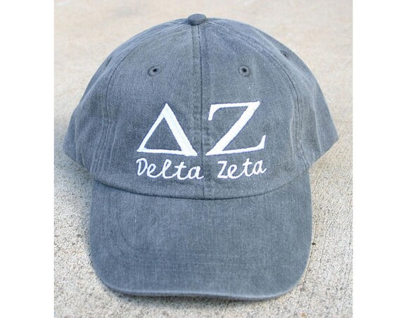 Delta Zeta script with BIG and LITTLE added to the back of baseball cap