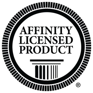 May include: Black and white circular seal with the text "AFFINITY LICENSED PRODUCT" and a stylised image of a pillar. The seal has a registered trademark symbol in the bottom right corner.