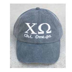 Chi Omega with script baseball cap
