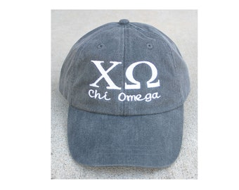 Chi Omega with script baseball cap