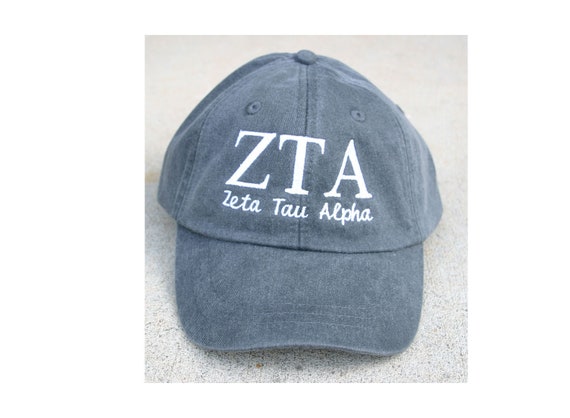 Zeta Tau Alpha script with BIG and LITTLE added to the back of baseball cap