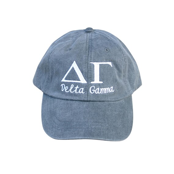 Delta Gamma script with BIG and LITTLE added to the back of baseball cap