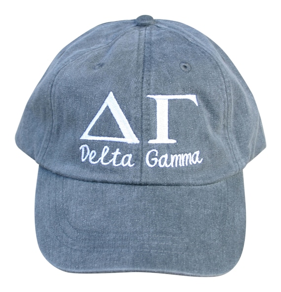 Delta Gamma script with BIG and LITTLE added to the back of baseball cap
