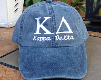 Kappa Delta script with BIG and LITTLE added to the back of baseball cap