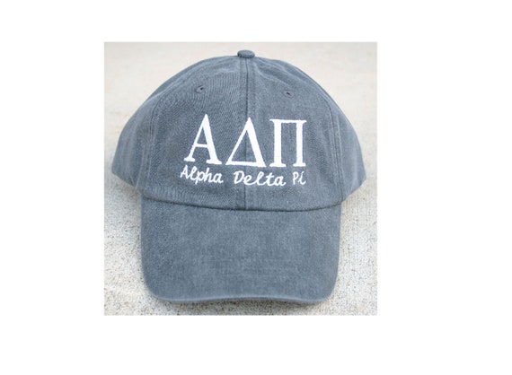 Alpha Delta Pi script with BIG and LITTLE added to the back of baseball cap