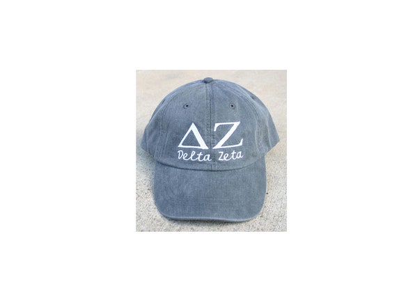 Delta Zeta script with BIG and LITTLE added to the back of baseball cap