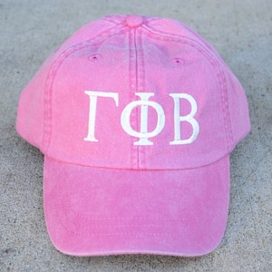 Gamma Phi Beta baseball cap with embroidered greek letters