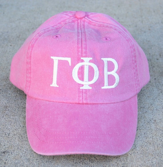 Gamma Phi Beta baseball cap with embroidered greek letters