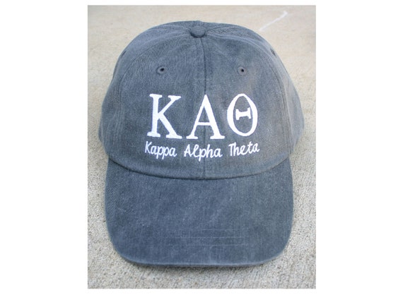 Kappa Alpha Theta script with BIG and LITTLE added to the back of baseball cap