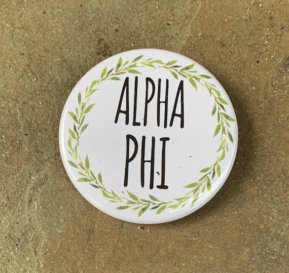 Alpha Phi Button with Green Wreath