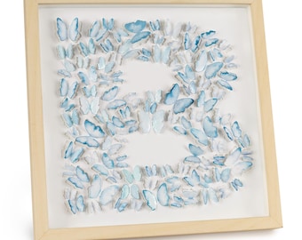 Blue Letter B 3D Butterfly Shadow Box, Handmade Baby Nursery Wall Art Gift