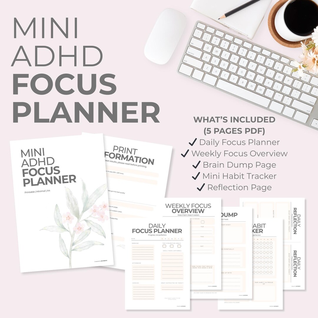 ADHD Focus Planner, Minimal A4 Printable Daily & Weekly Planner - Etsy