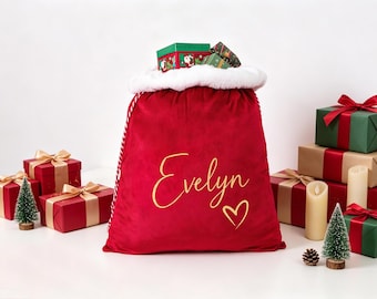 Personalized Large Christmas Santa Sack, Custom Name Family Santa Gift Bag, Holiday Stocking Sack, Christmas Present Bag for Kids & Family