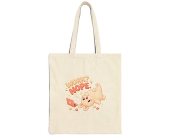 Work Nope Bunny Tote Bag, Cute Kawaii Rabbit Canvas Bag, Funny Work Bag, Nuomi Bunny Tote