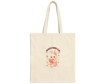 Bookish Bunny Tote Bag, Cute Canvas Book Bag for Readers, Teacher Gift Under 15