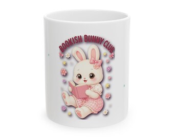 Bookish Bunny Mug, Cute Rabbit Reading Gift for Book Lovers, Teacher Gift Under 10