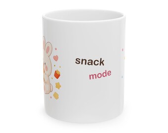 Snack Mode Bunny Mug, Cute Kawaii Rabbit Cup, Funny Foodie Gift, Cozy Mug