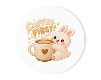 Kaffee-Erst-Hasen-Untersetzer – Niedlicher Kawaii-Hasen-Schreibtischuntersetzer