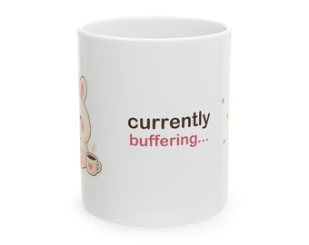 Currently Buffering Bunny Mug, Cute Kawaii Rabbit Coffee Cup, Funny Office Mug