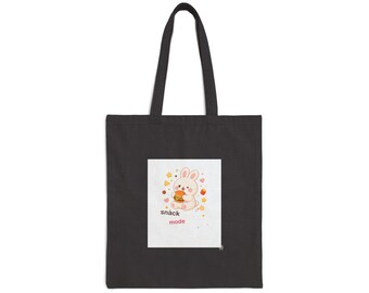Snack Mode Bunny Tote Bag, Cute Kawaii Rabbit Canvas Bag, Funny Foodie Shopping Bag Gift