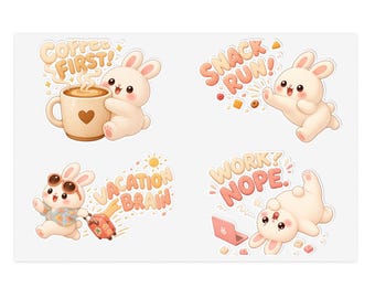 Nuomi Bunny Mood Stickerbogen, süße Kawaii-Hasenaufkleber, Aufkleber für Kaffee, Snacks, Urlaub, Arbeit und mehr