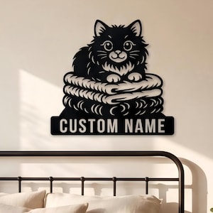 Custom Name Metal Cat Sign,Personalized Pet Lover Wall Art,Kitten Name Plaque,Farmhouse Nursery Decor,Indoor Outdoor Hanging Ornament
