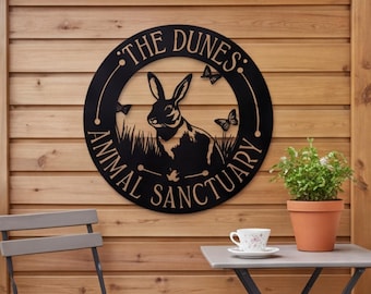 Personalized Bunny Metal Garden Sign, Custom Rabbit Yard Decor, Outdoor Garden Art Gift