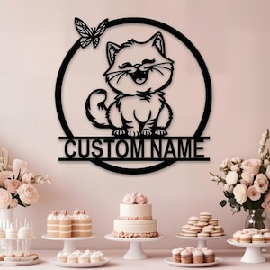 Custom Cat Butterfly Sign, Personalized Pet Memorial Ornament, Unique Gifts for Girlfriend, Nursery Metal Wall Art