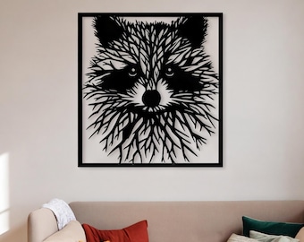 Wandbild aus Metall mit Waschbärmotiv, einzigartiges Tiermotiv zum Aufhängen, Wohnzimmerdekoration, Wandbehang, Dekoration über dem Bett, Metallkunstwerk