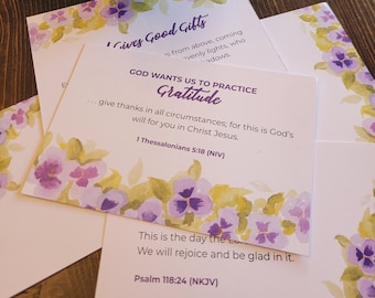 Gratitude 4x6 cards // 5 Bible Verse Cards with Memory Joggers // Thankfulness Cards