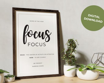 Word of the Year // Focus //Word of the Year Instant Download // Motivational Art