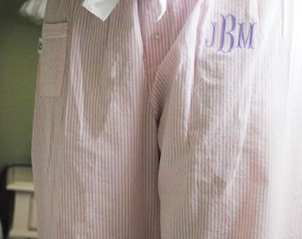 Monogrammed Cotton Seersucker Pajama Pants