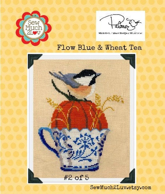 PDF INSTANT DOWNLOAD Flow Blue & Wheat Tea Cross Stitch Chart