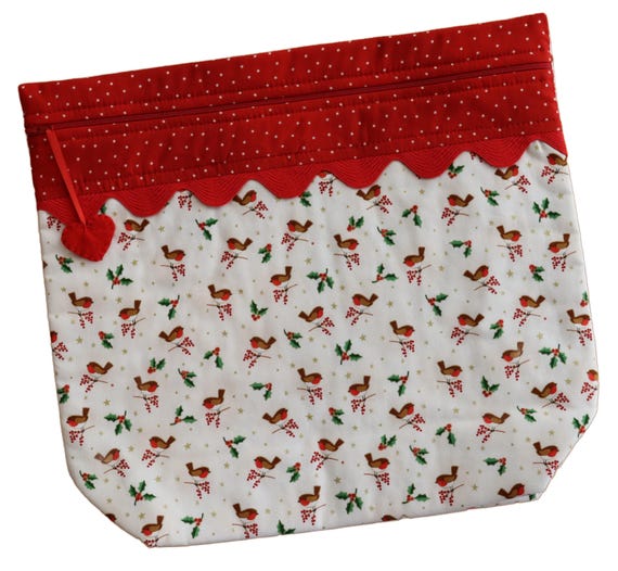 MORE2LUV Chubby Winter Birds Metallic Gold Cross Stitch Project Bag