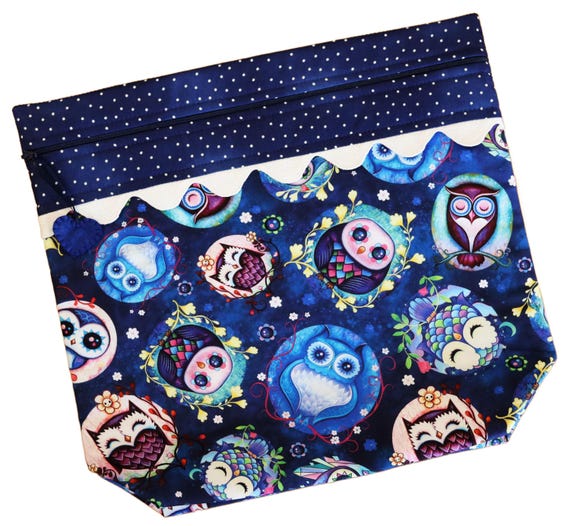 MORE2LUV Blue Hoot Owls Cross Stitch Project Bag