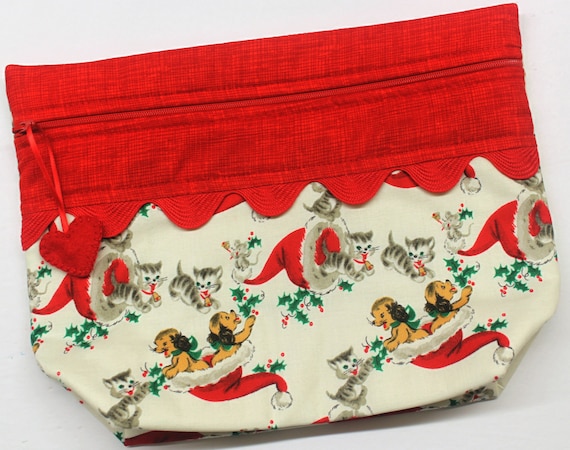 Lil' Big Bottom Vintage Puppies Kittens Christmas Cross Stitch Bag