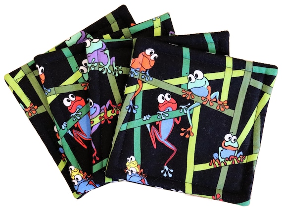 Frogs on Black Coaster Set