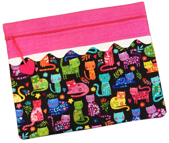 Bright Flower Kitties Cross Stitch Project Bag