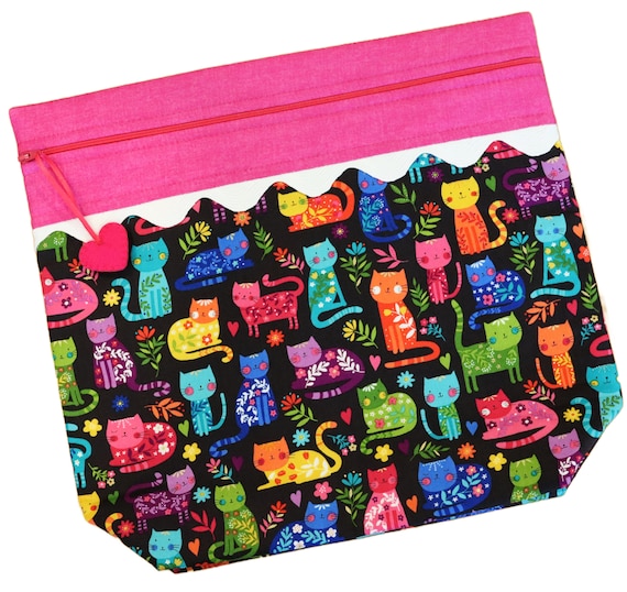 MORE2LUV Bright Flower Kitties Cross Stitch Project Bag
