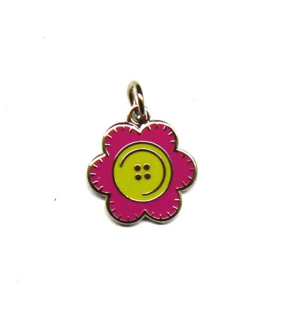 Stitched Button Flower 1/2" Enamel Charm