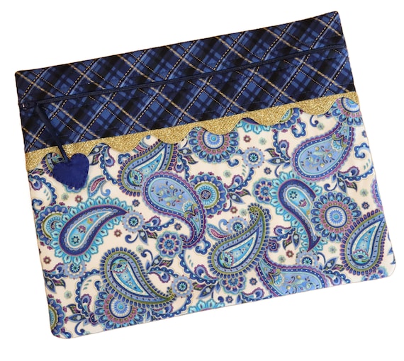 Metallic Gold Blue Paisley Cross Stitch Project Bag