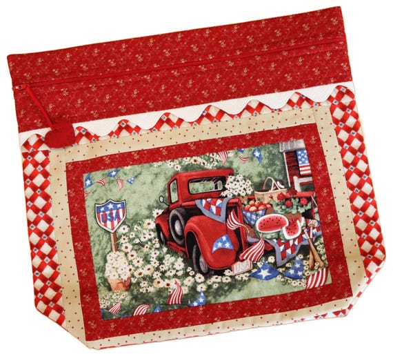 MORE2LUV USA Red Truck Patchwork Project Bag