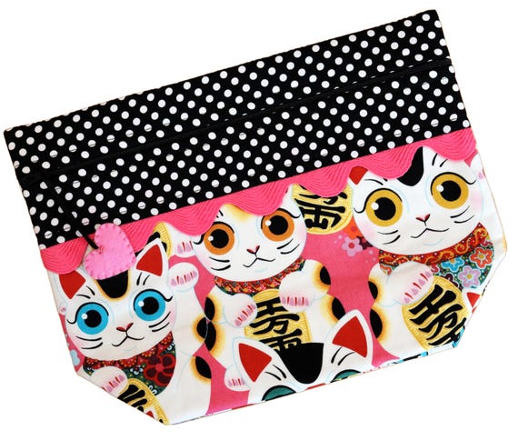 Lil' Big Bottom Indochine Fuku Kitty Lucky Cat Cross Stitch Bag